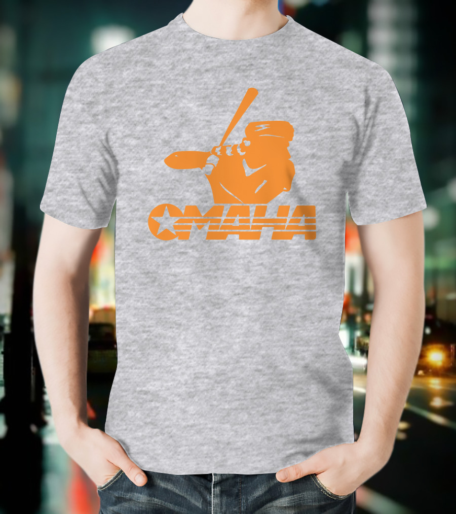 TN Omaha Baseball Silhouette With Star In Orange T-Shirt