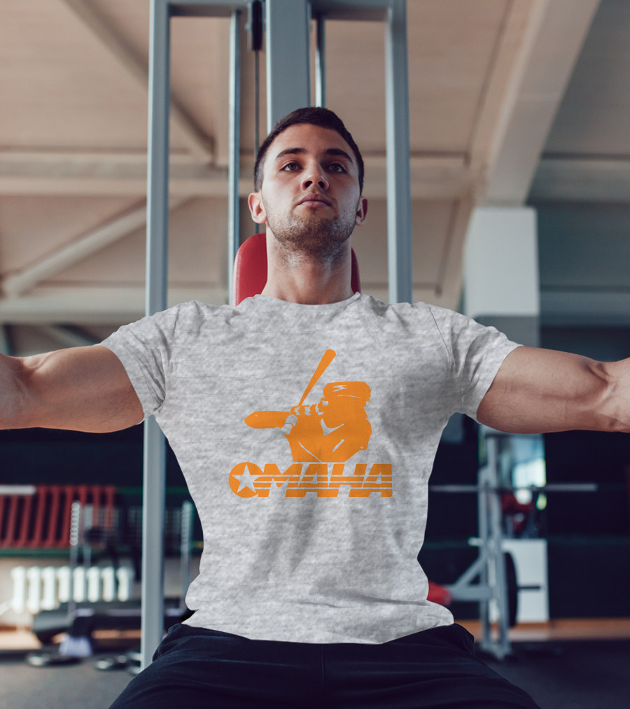 TN Omaha Baseball Silhouette With Star In Orange T-Shirt