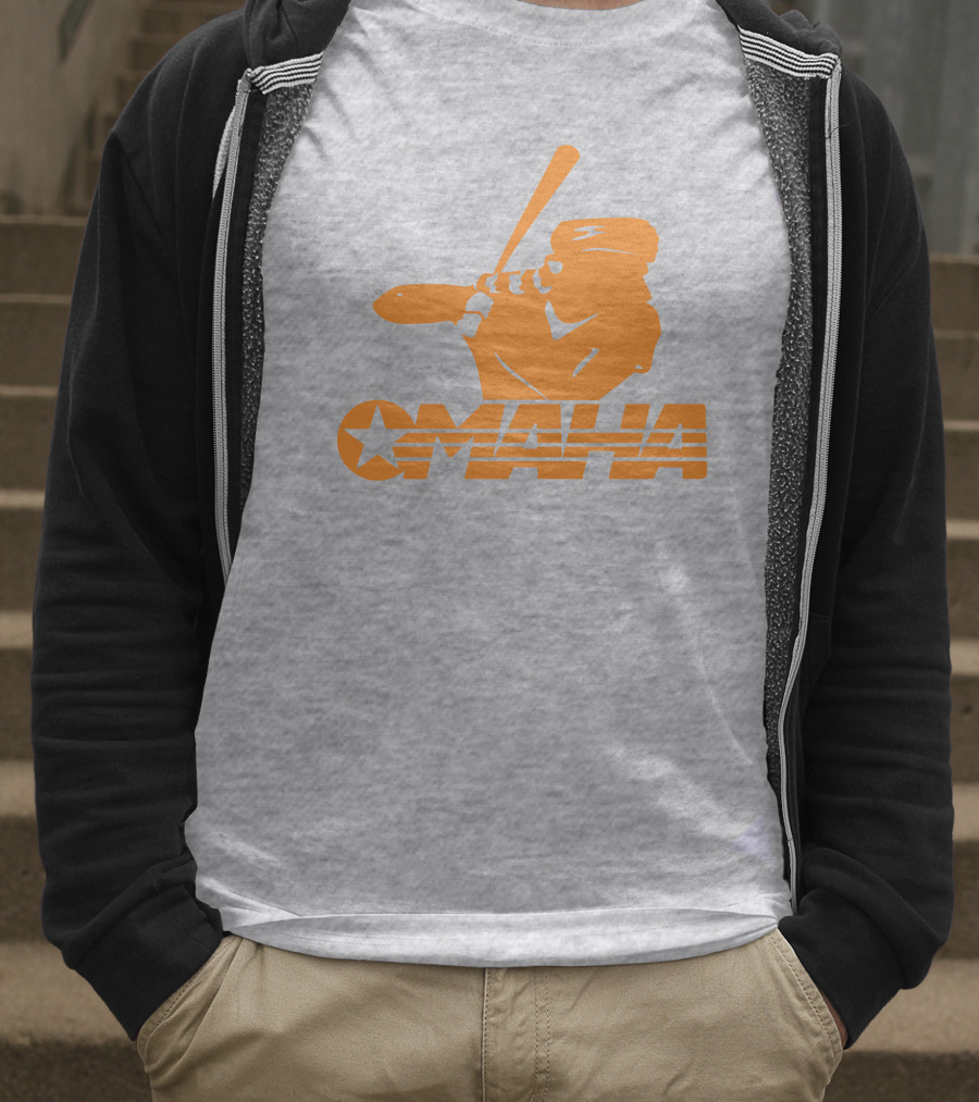 TN Omaha Baseball Silhouette With Star In Orange T-Shirt