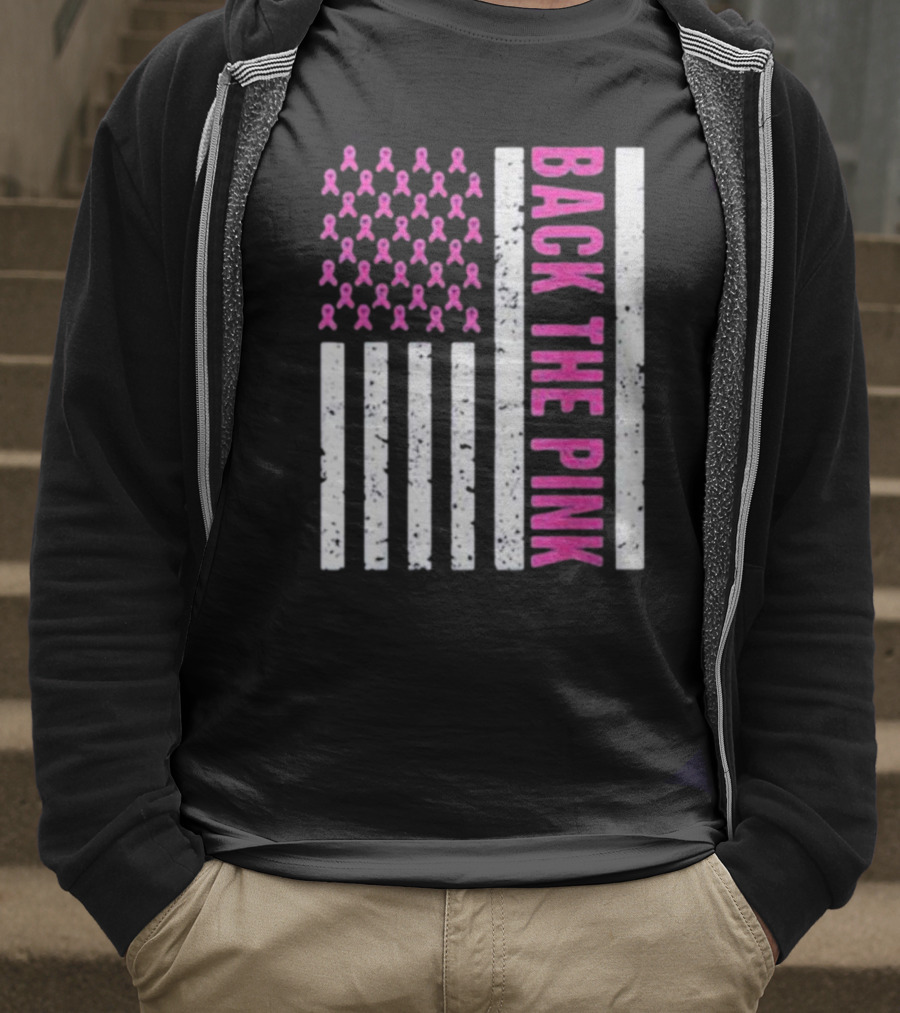 Back The Pink Breast Cancer Awareness American Flag Ribbons T-Shirt