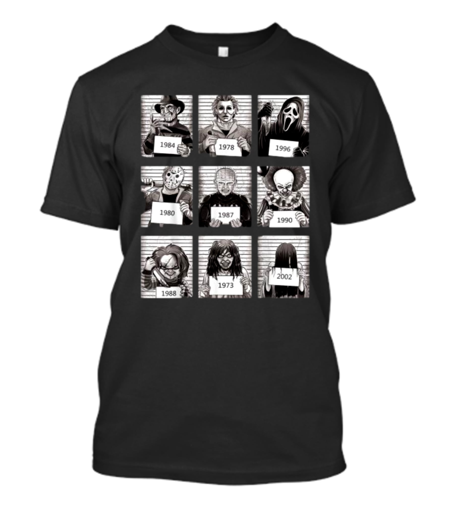 Halloween Horror Legends Killer Shots Freddy Jason Michael Pinhead Pennywise Chucky Samara Ghostface Creepy Fan T-Shirt