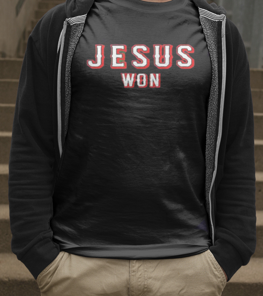 Evan Carter Jesus Won Victory Lettering T-Shirt