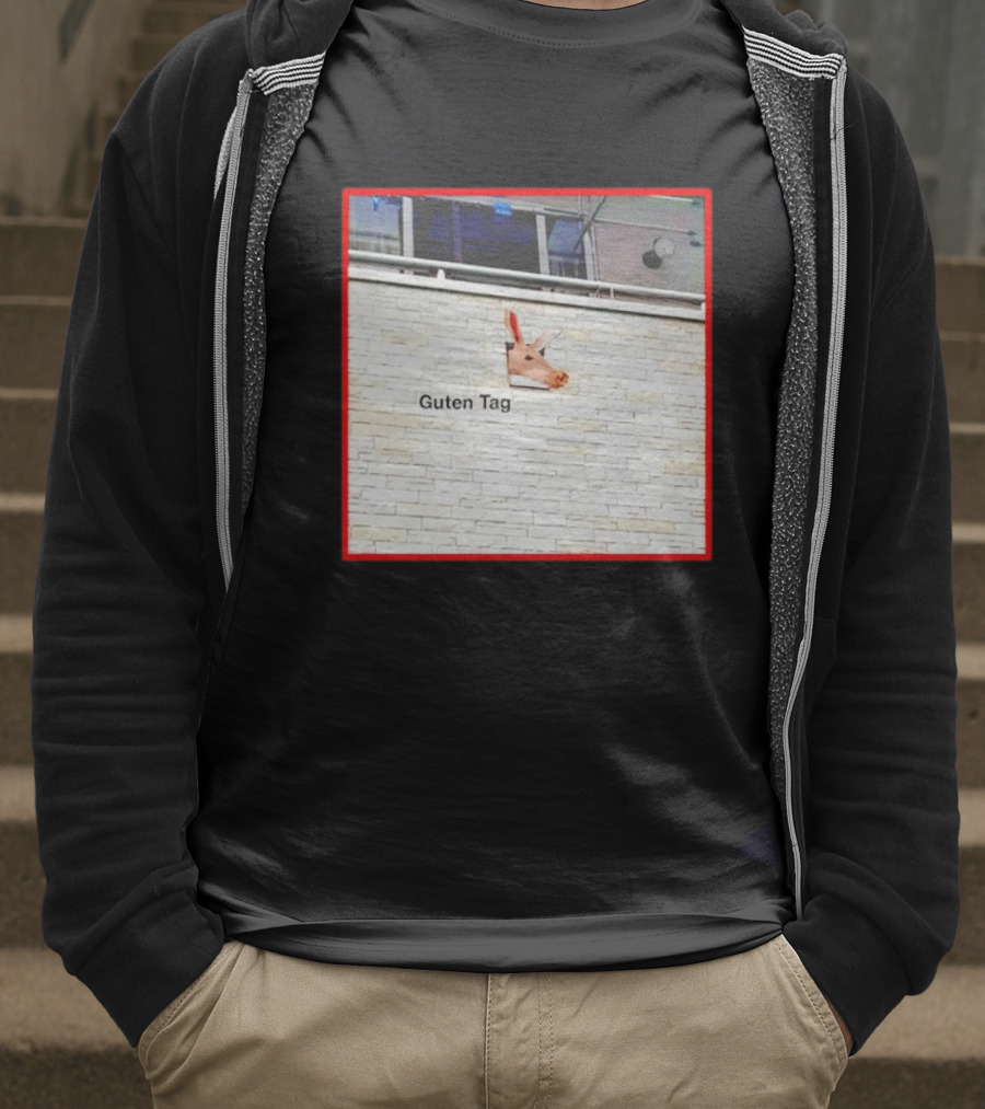 Guten Tag Pig Wall Mount With Brick Background T-Shirt