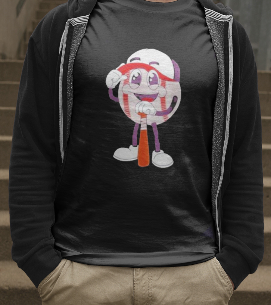 Smiling Baseball Mascot With Bat And Cap T-Shirt