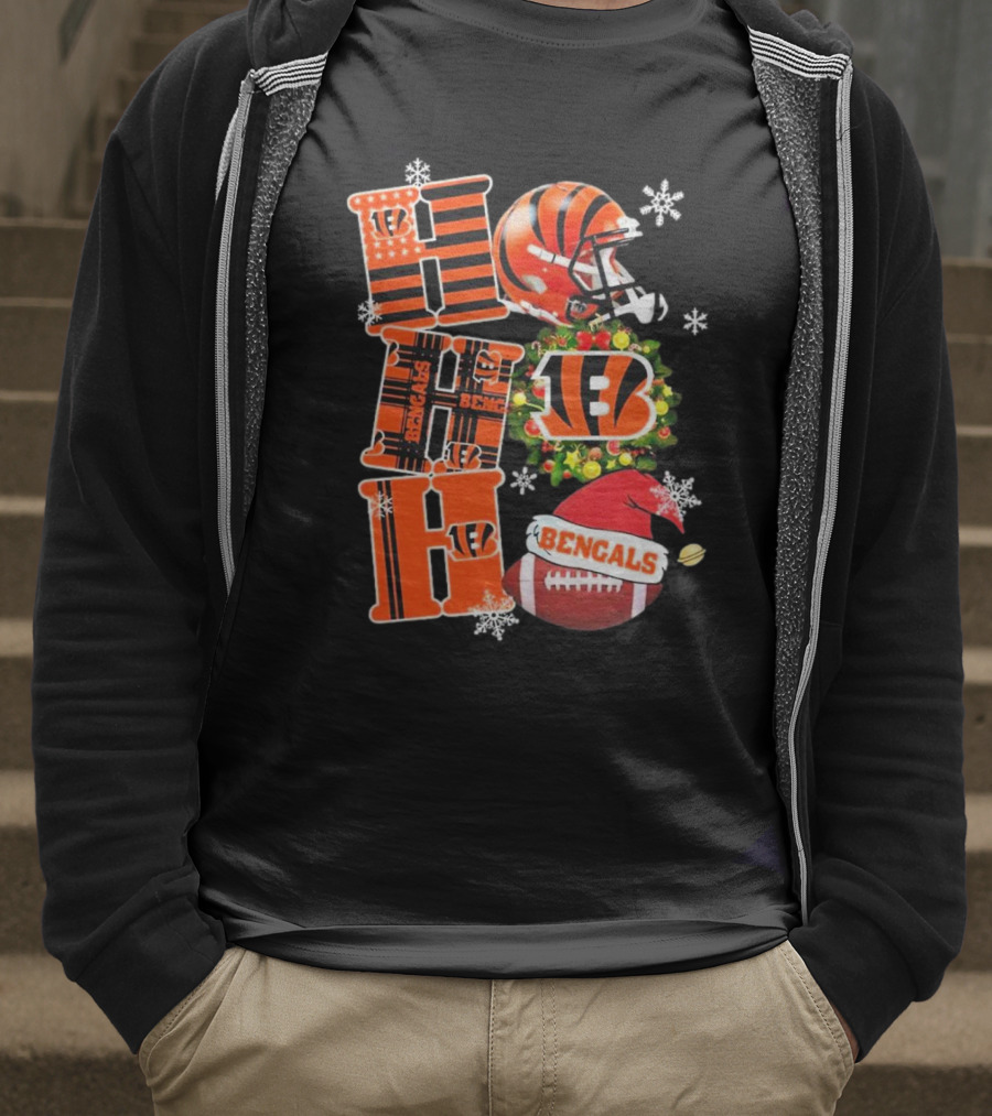 Cincinnati Bengals Ho Ho Ho Christmas Football Team T-Shirt