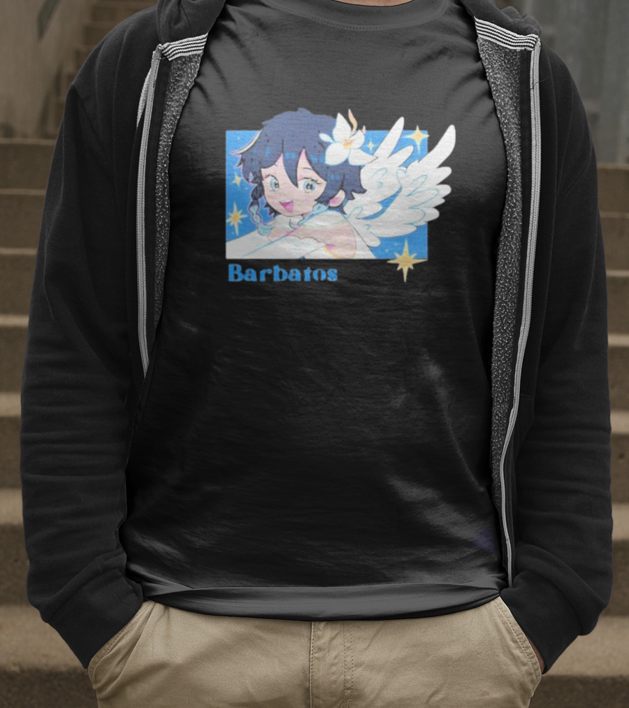 Genshin Impact Barbatos Angelic Blue Winged Character With Stars T-Shirt