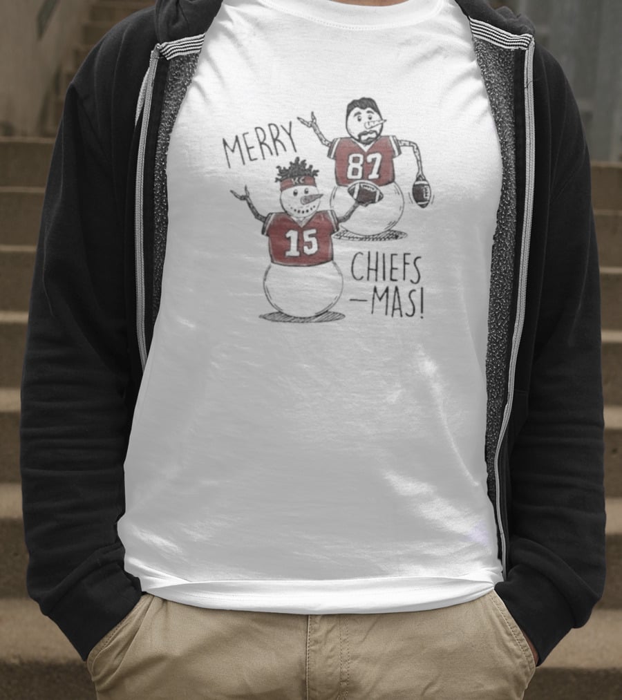 Kansas City Chiefs Snowman Player Merry Chiefsmas 15 87 T-Shirt