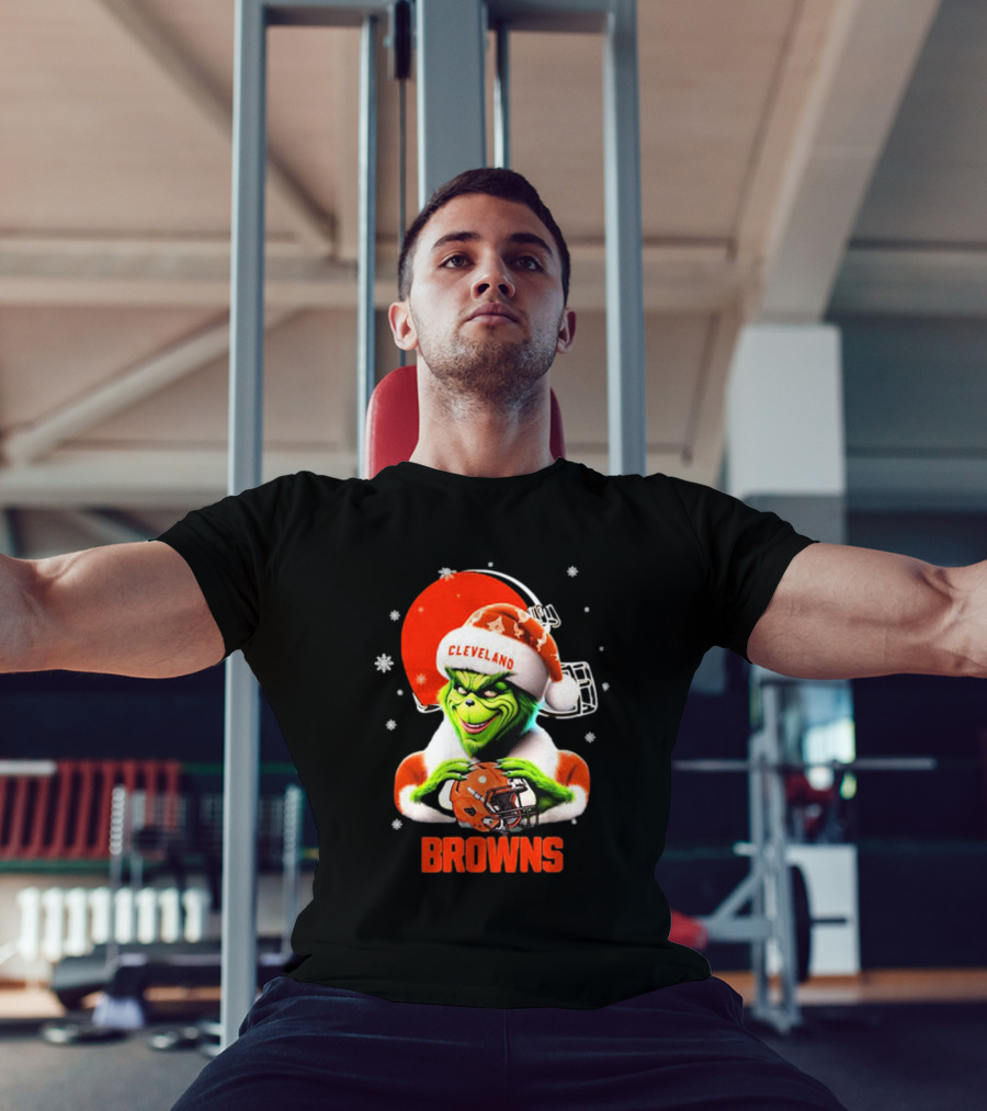 Santa Grinch Love Cleveland Browns Merry Christmas T-Shirt