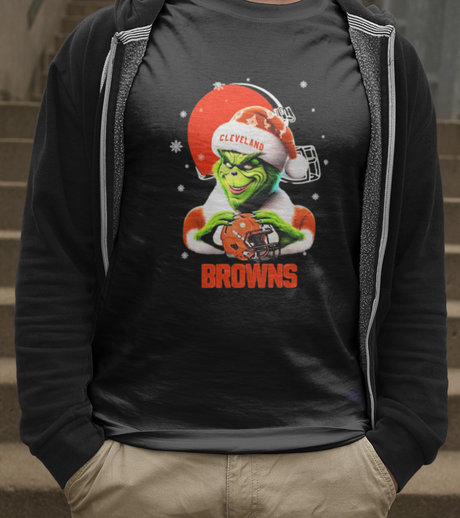 Santa Grinch Love Cleveland Browns Merry Christmas T-Shirt