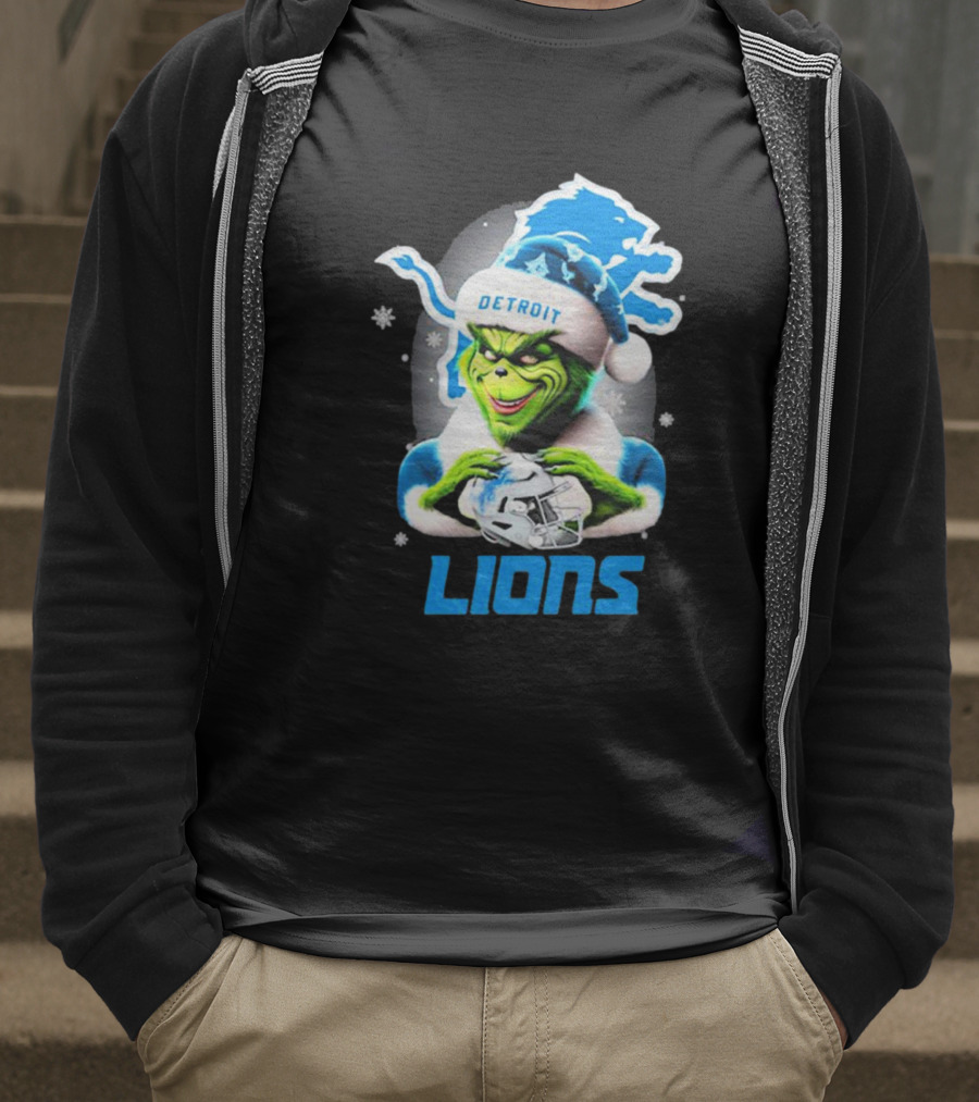 Detroit Lions Grinch Christmas Santa Snowflakes T-Shirt