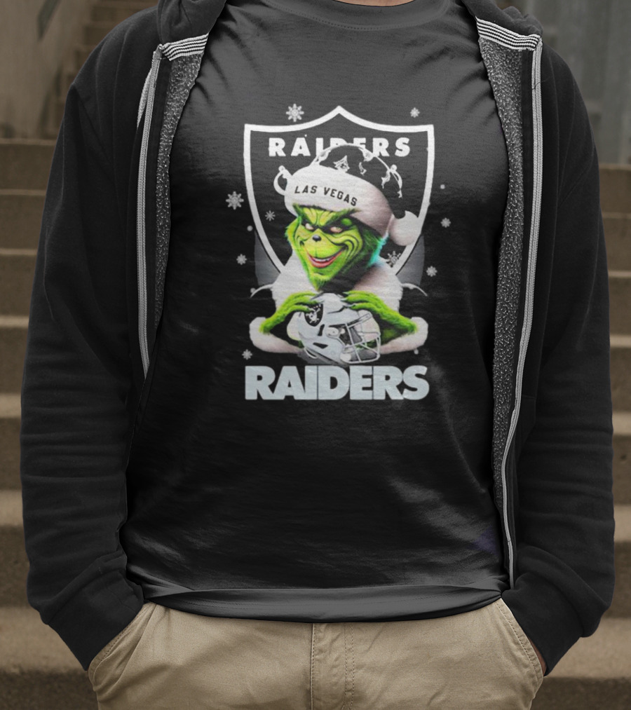 Las Vegas Raiders Grinch Santa Merry Christmas Snowflakes T-Shirt