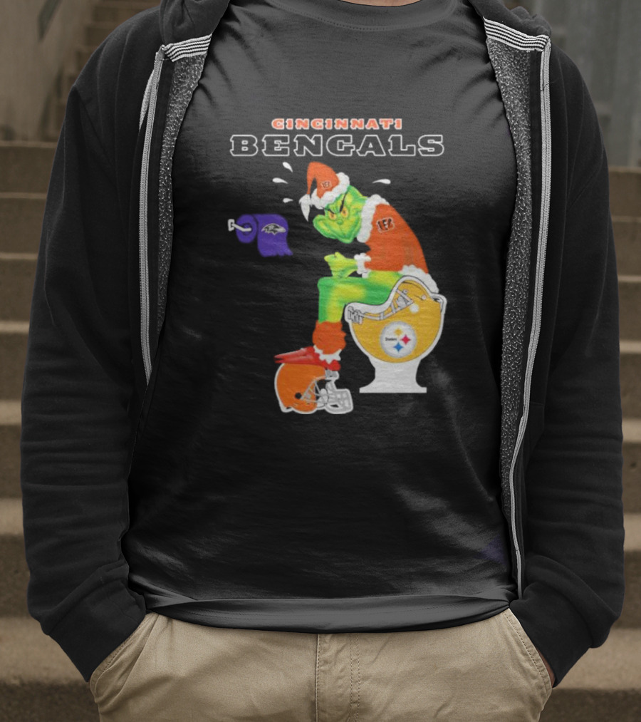 Cincinnati Bengals Grinch Steelers Ravens Toilet Christmas Santa T-Shirt