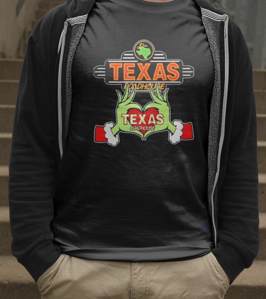 Texas Roadhouse Grinch Hand Love Christmas T-Shirt