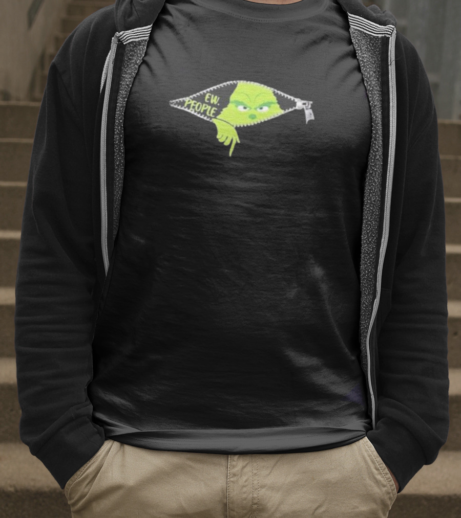 Women’s Ew People Grinch Christmas Print Hooded Zipper T-Shirt