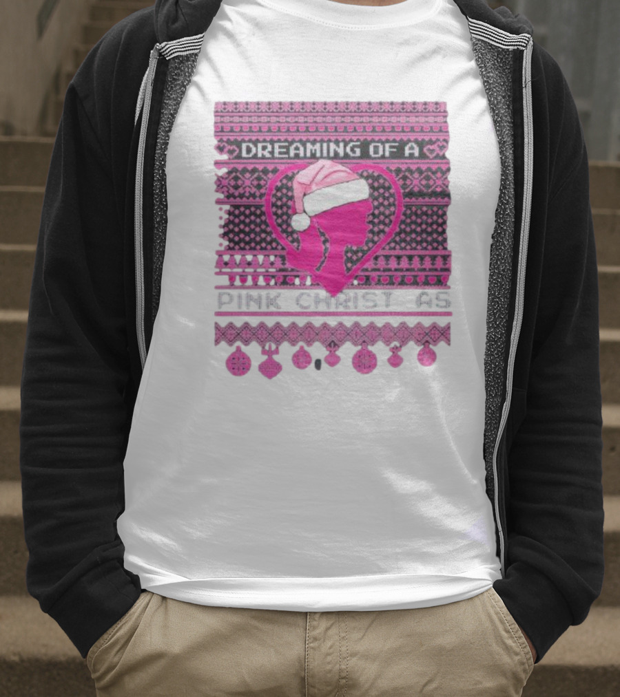 Dreaming Of A Pink Christmas Ugly Silhouette Santa Hat Ornaments T-Shirt
