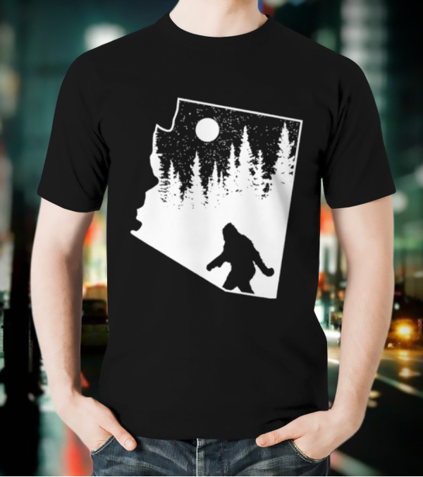 Bigfoot Arizona Pride Sasquatch Funny Arizona Map Forest Moon T-Shirt