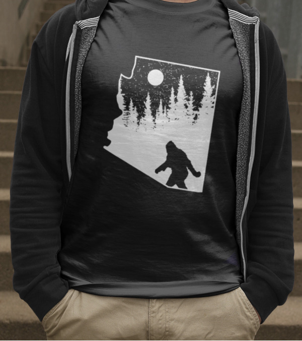 Bigfoot Arizona Pride Sasquatch Funny Arizona Map Forest Moon T-Shirt