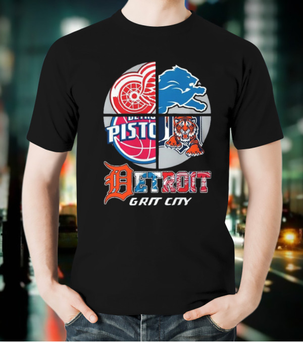Detroit Grit City Red Wings Lions Pistons Tigers T-Shirt