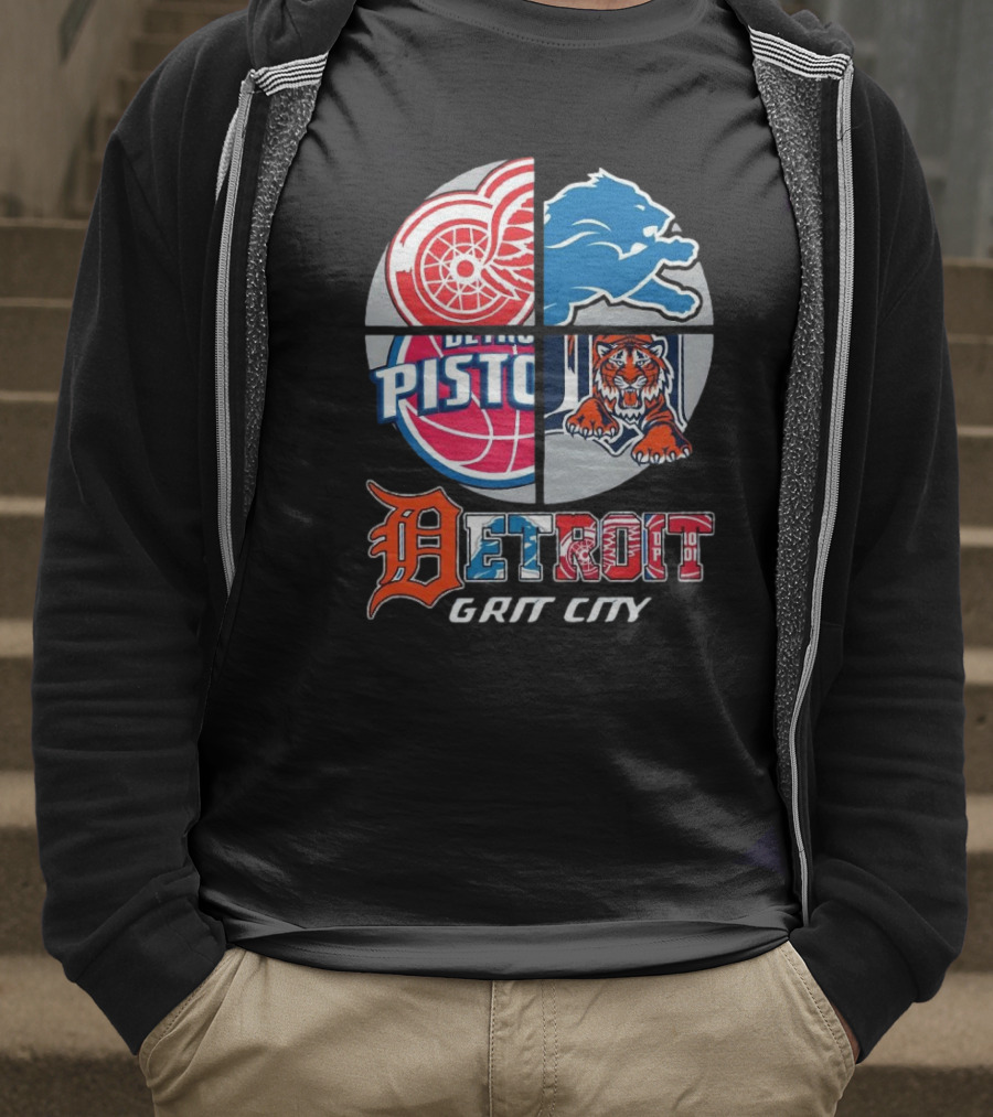 Detroit Grit City Red Wings Lions Pistons Tigers T-Shirt