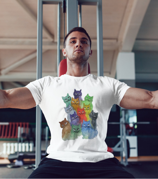 Cats All Around Colorful Watercolor Feline Faces T-Shirt