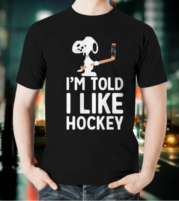 Snoopy I'm Told I Like Hockey Peanuts Comic Hockey Stick T-Shirt