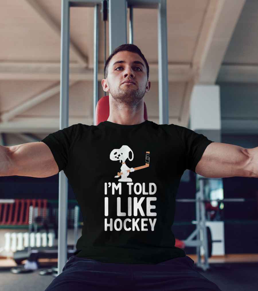 Snoopy I'm Told I Like Hockey Peanuts Comic Hockey Stick T-Shirt