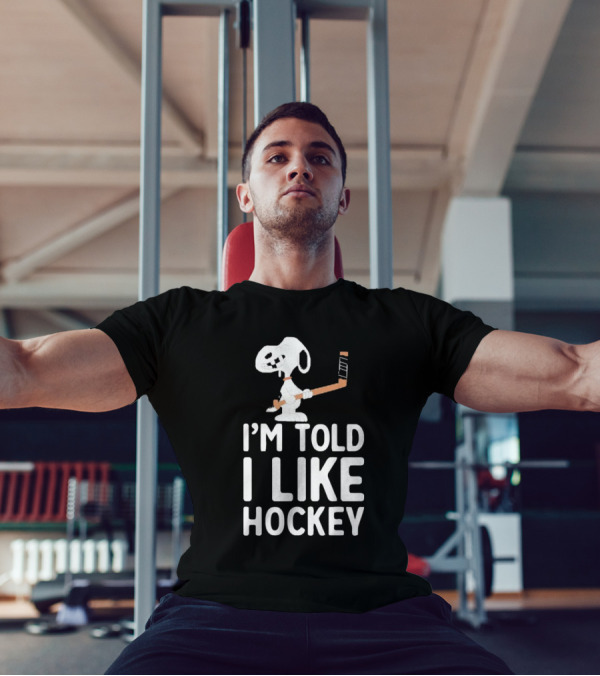 Snoopy I'm Told I Like Hockey Peanuts Comic Hockey Stick T-Shirt