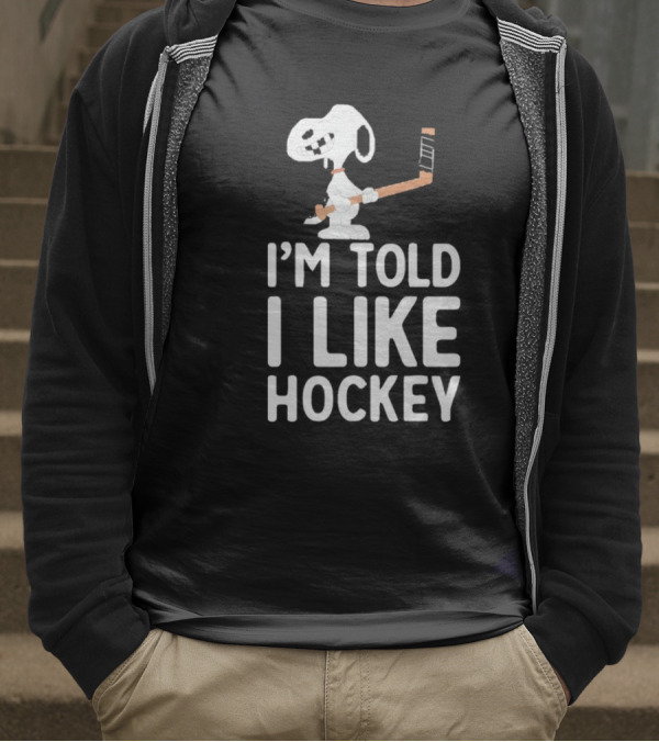 Snoopy I'm Told I Like Hockey Peanuts Comic Hockey Stick T-Shirt