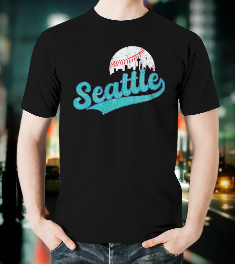 Seattle Vintage Skyline Retro Baseball T-Shirt
