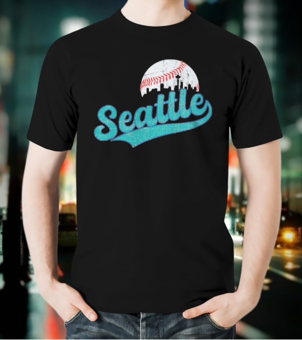 Seattle Vintage Skyline Retro Baseball T-Shirt