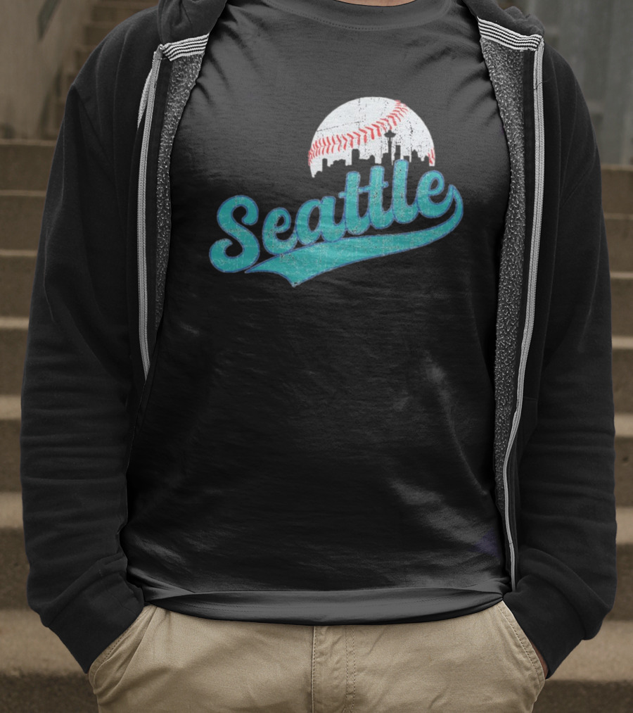Seattle Vintage Skyline Retro Baseball T-Shirt