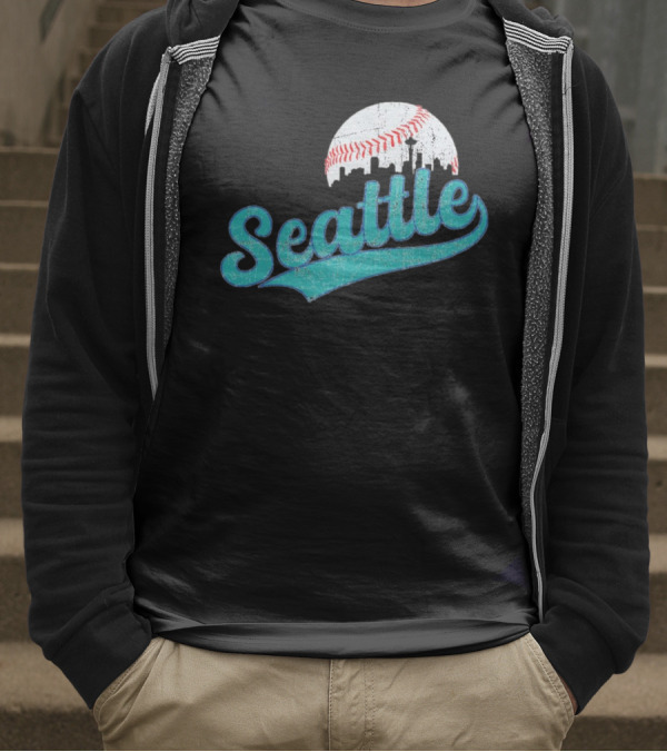 Seattle Vintage Skyline Retro Baseball T-Shirt