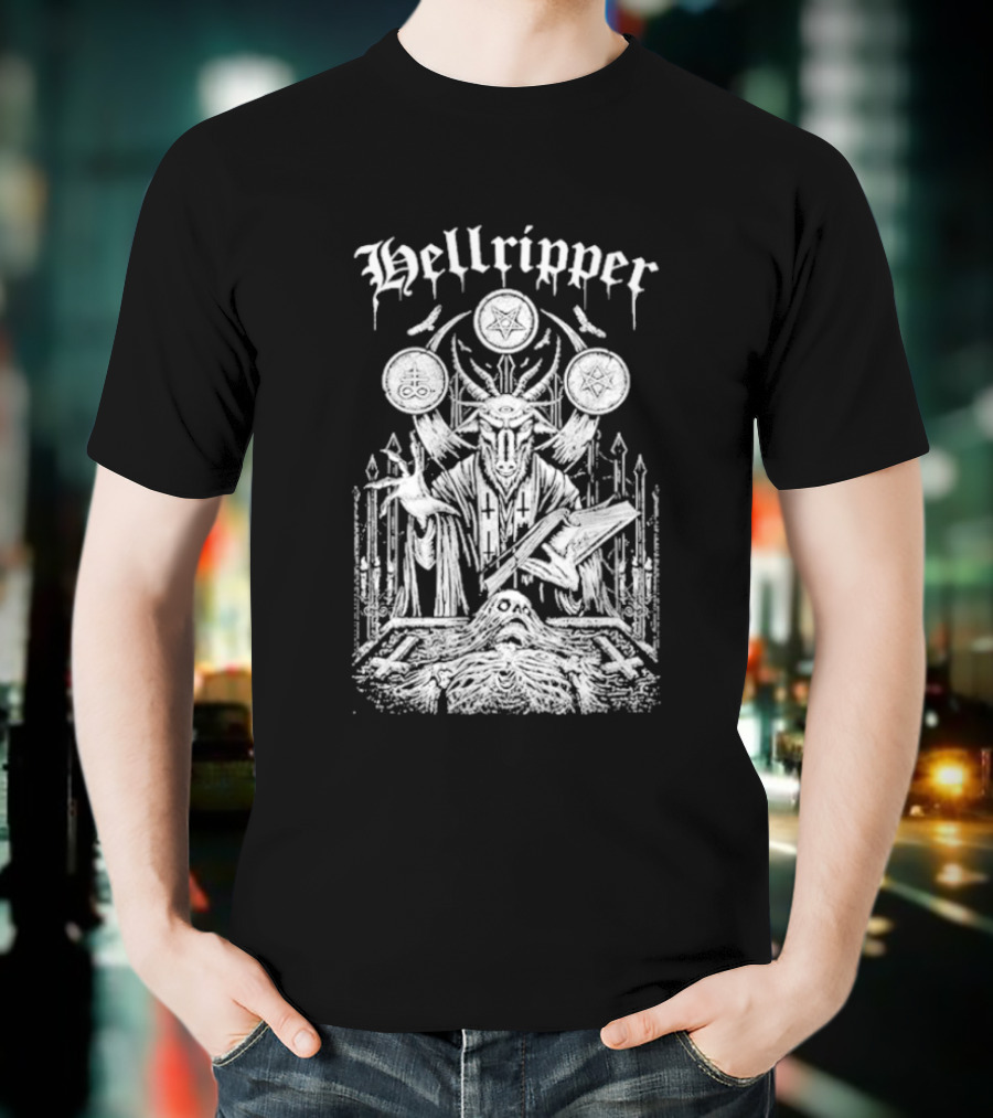 Hellripper Ritual Ceremonial Occult Imagery With Skulls And Antlers T-Shirt