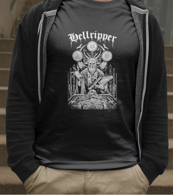 Hellripper Ritual Ceremonial Occult Imagery With Skulls And Antlers T-Shirt
