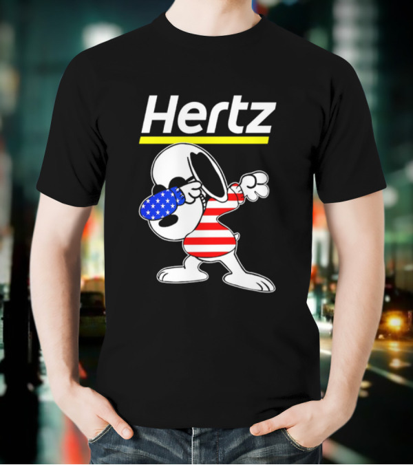 Hertz Snoopy Dabbing American Flag Pattern T-Shirt