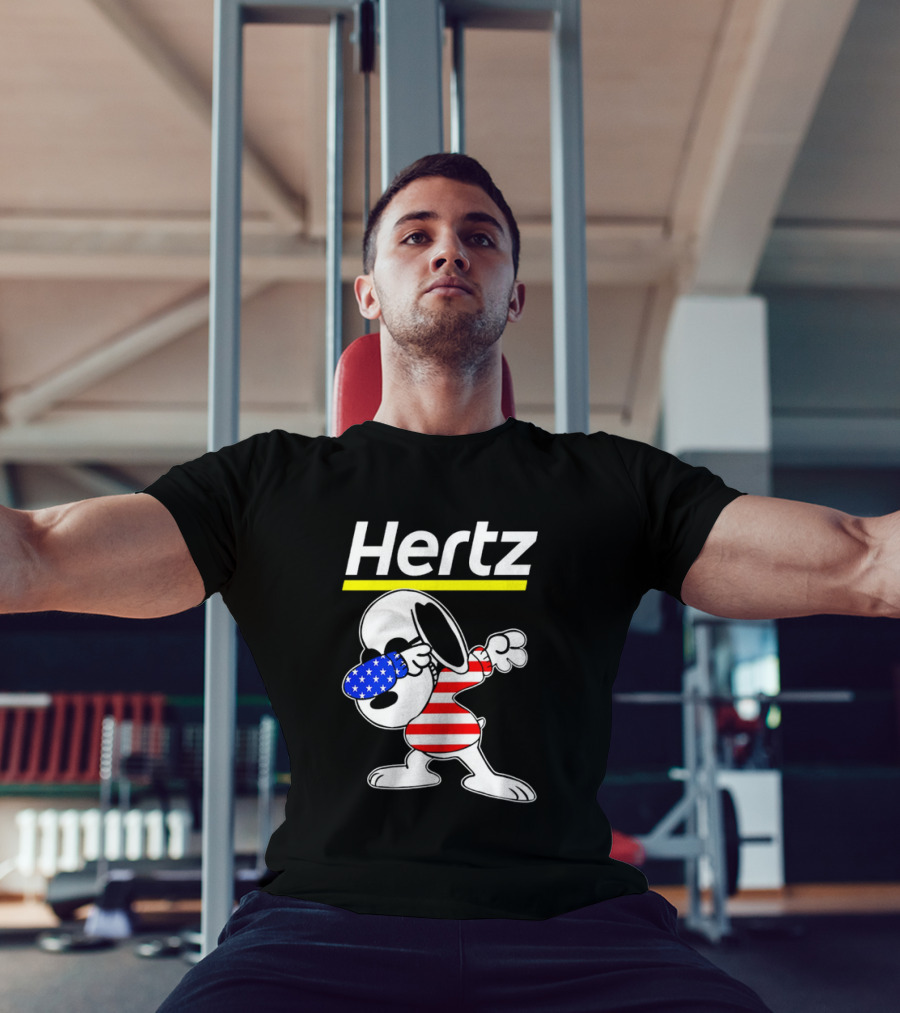 Hertz Snoopy Dabbing American Flag Pattern T-Shirt