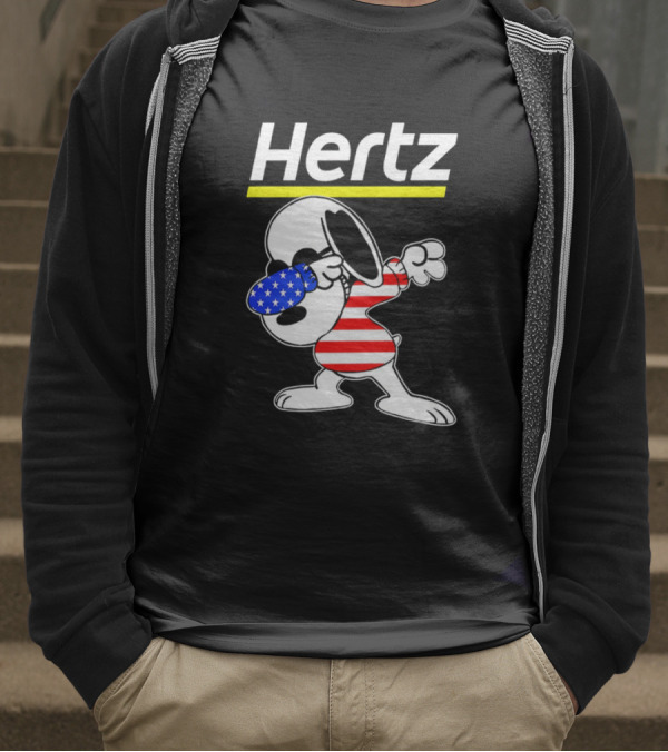 Hertz Snoopy Dabbing American Flag Pattern T-Shirt