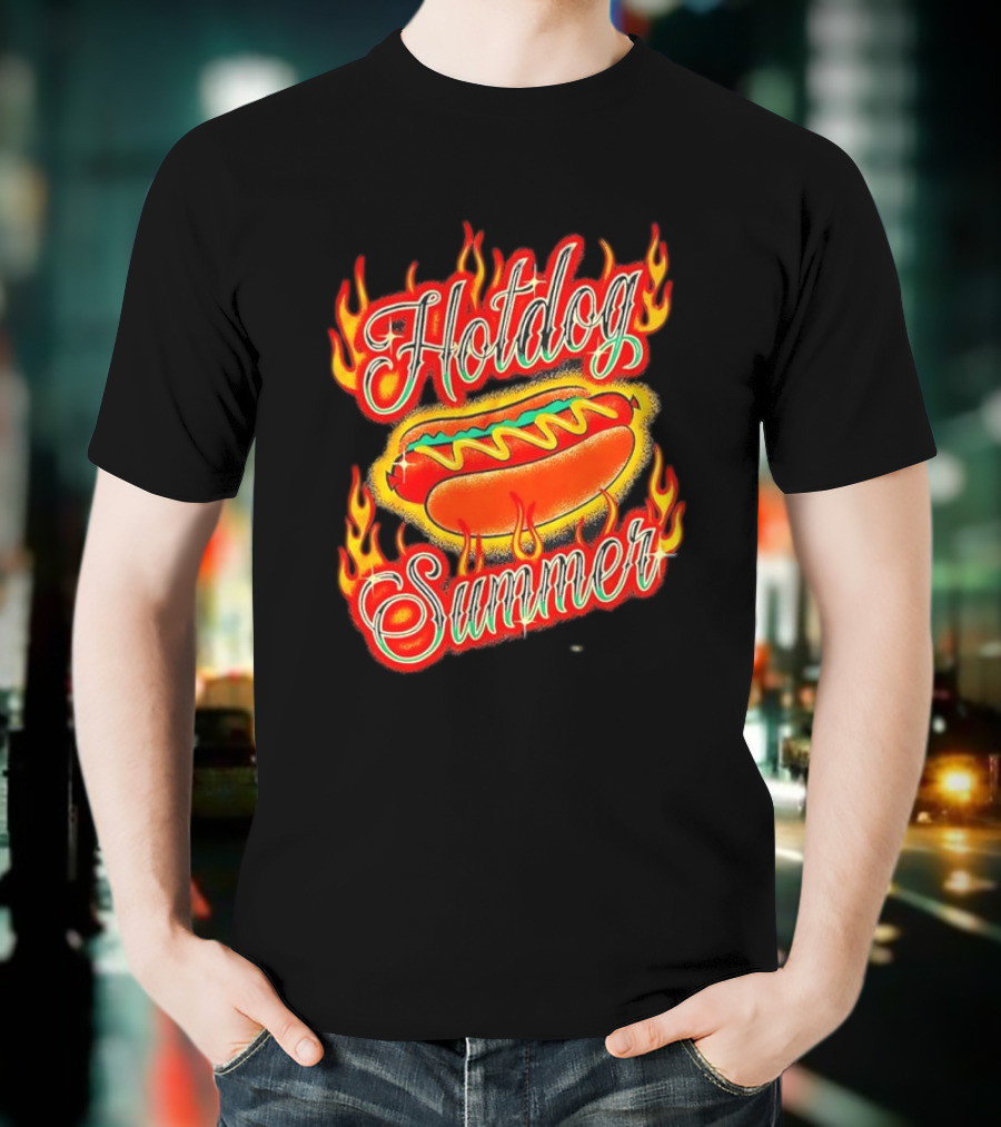 Hotdog Summer Flaming Hotdog Graphic With Fiery Flames T-Shirt