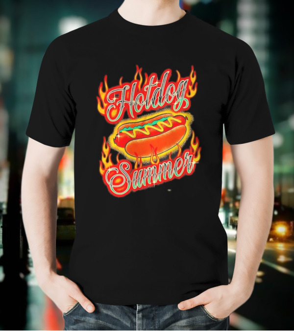 Hotdog Summer Flaming Hotdog Graphic With Fiery Flames T-Shirt