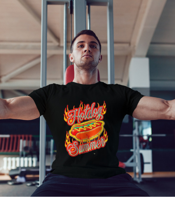 Hotdog Summer Flaming Hotdog Graphic With Fiery Flames T-Shirt