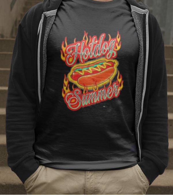 Hotdog Summer Flaming Hotdog Graphic With Fiery Flames T-Shirt