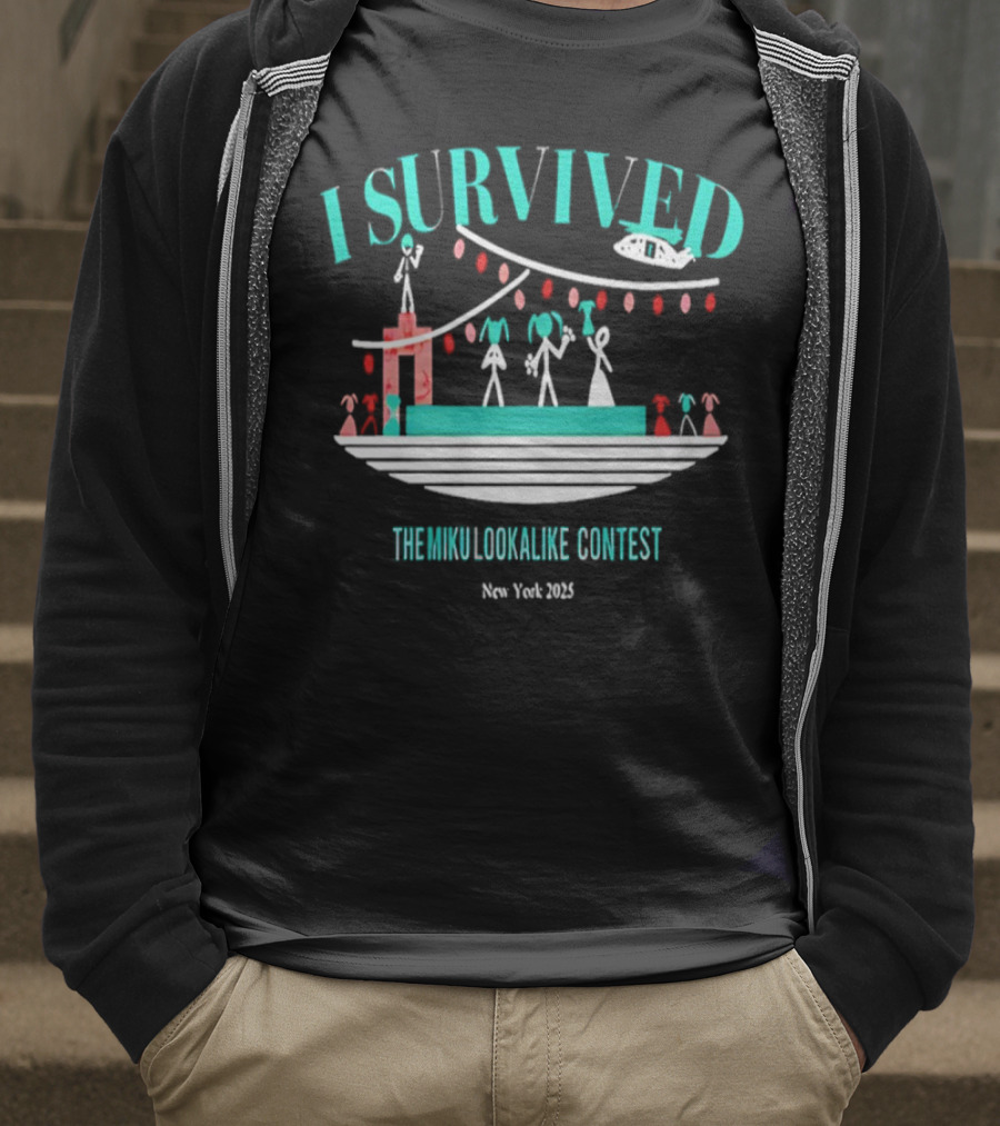 I Survived The Miku Lookalike Contest New York 2025 Blimp Stage Figures T-Shirt