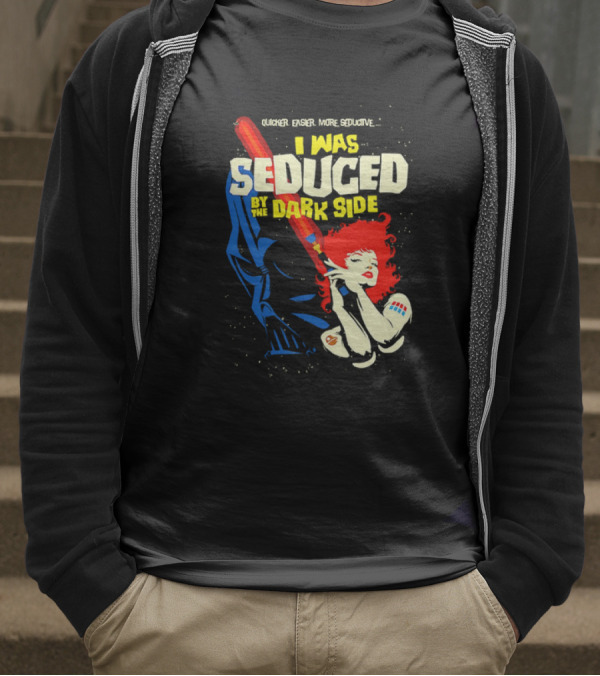 I Was Seduced By The Dark Side Cartoon Darth Vader And Redhead Woman T-Shirt