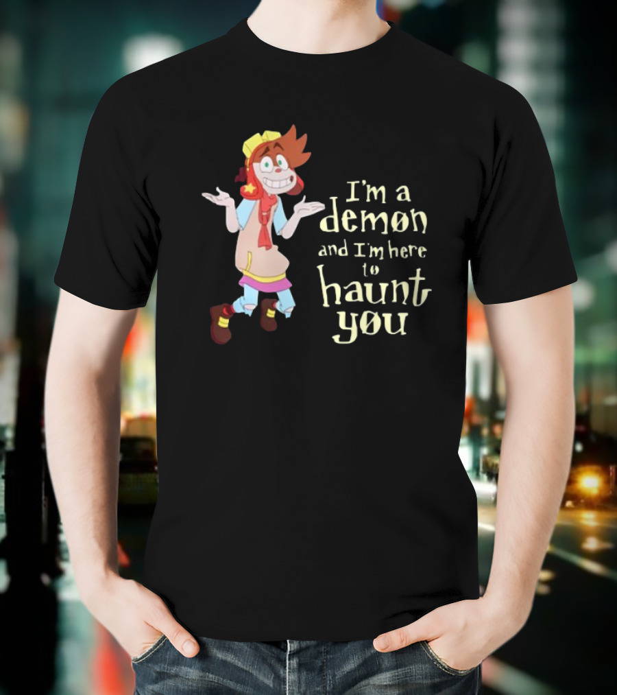 I'm A Demon And I'm Here To Haunt You Whimsical Cartoon Character With Red Hair And Yellow Cap T-Shirt