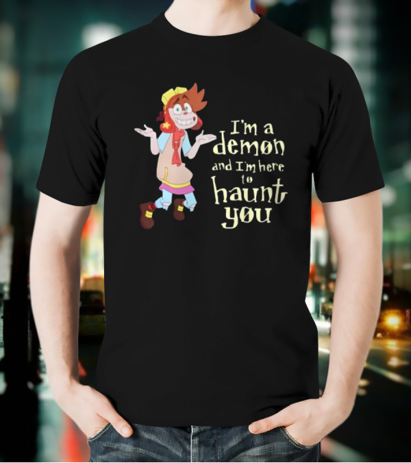 I'm A Demon And I'm Here To Haunt You Whimsical Cartoon Character With Red Hair And Yellow Cap T-Shirt