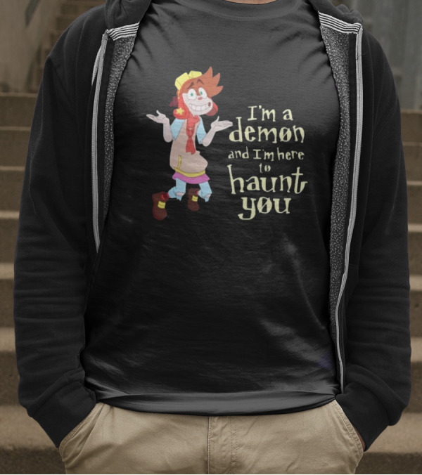 I'm A Demon And I'm Here To Haunt You Whimsical Cartoon Character With Red Hair And Yellow Cap T-Shirt