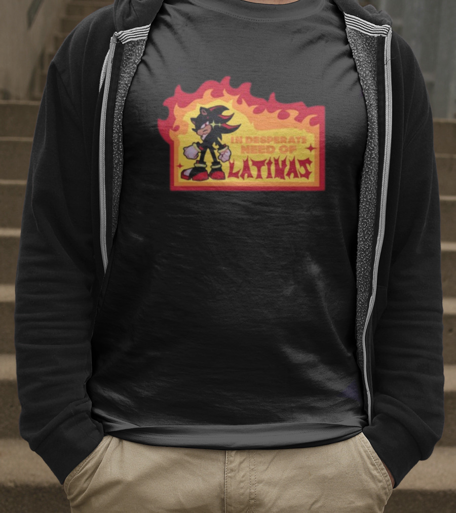 Shadow The Hedgehog In Desperate Need Of Latinas Flame Background T-Shirt