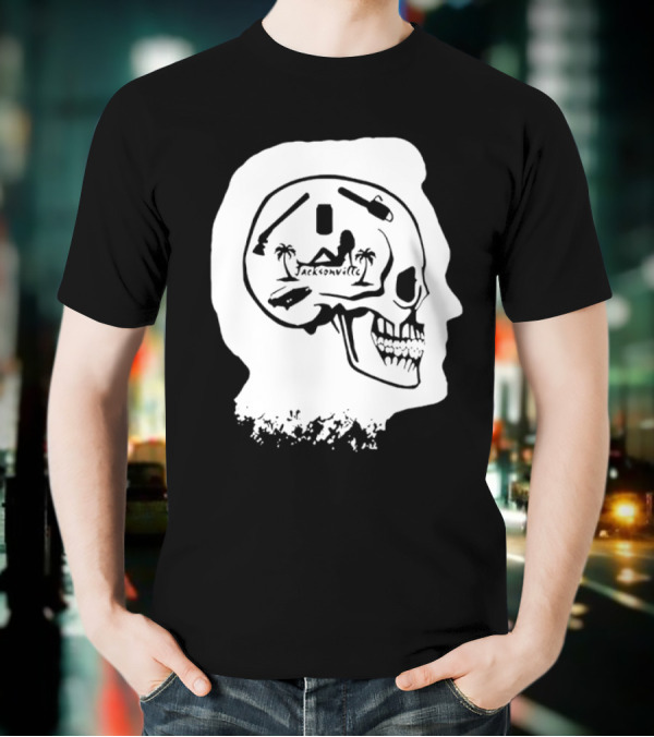 Jacksonville Skull With Palm Trees And Pyramid Inside Head Silhouette T-Shirt