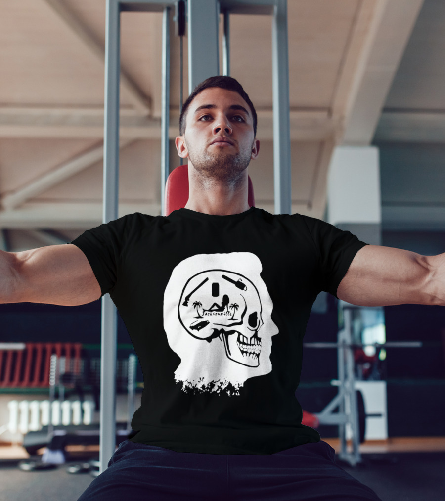 Jacksonville Skull With Palm Trees And Pyramid Inside Head Silhouette T-Shirt