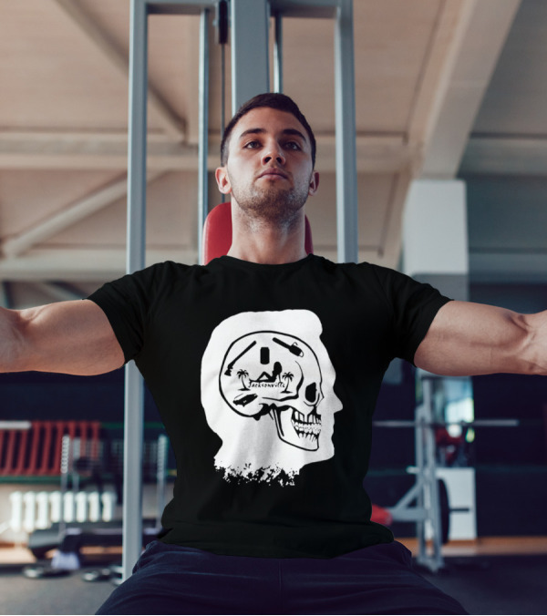 Jacksonville Skull With Palm Trees And Pyramid Inside Head Silhouette T-Shirt